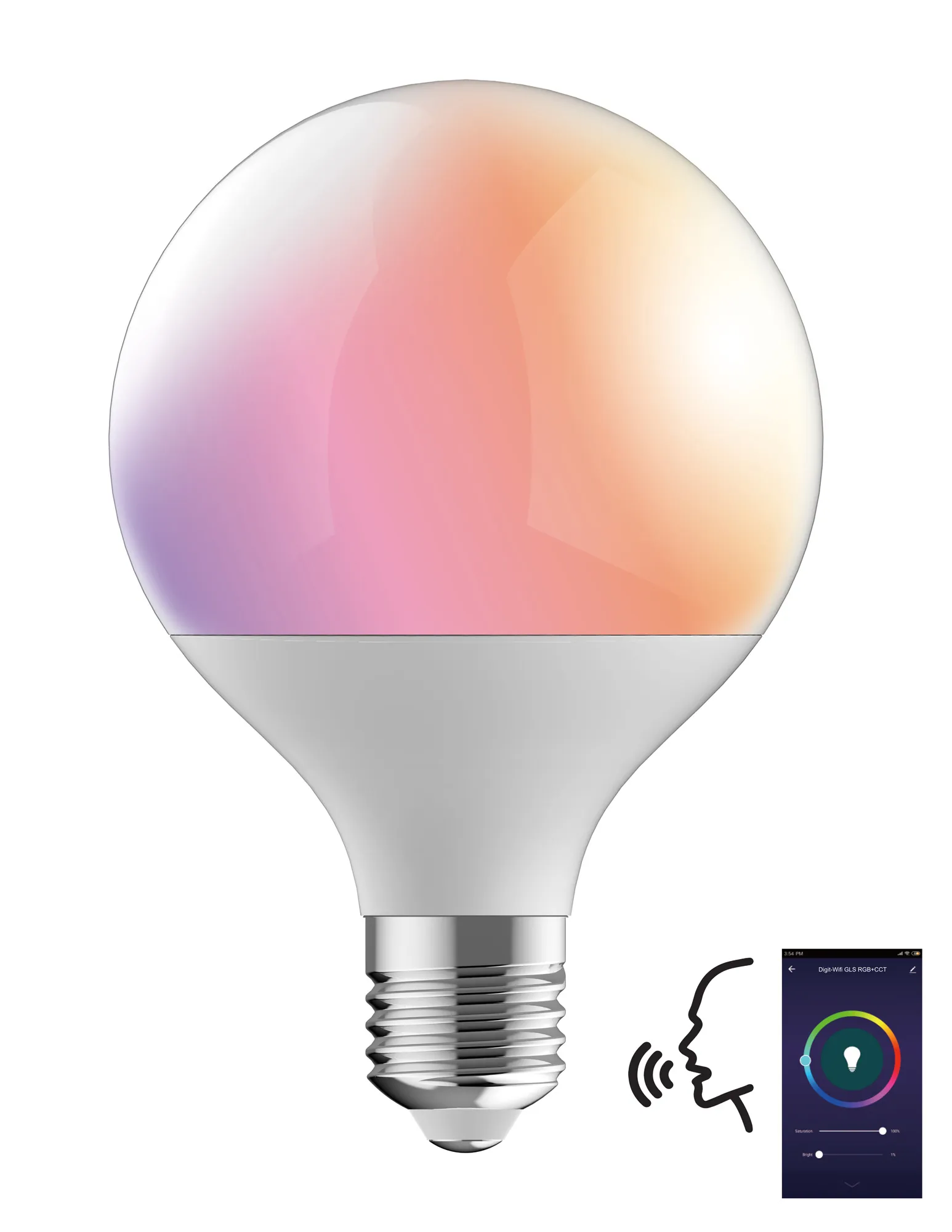 3000242  Digit Wi-Fi Smart Lamp Bulb RGB+CCT Globe E27 12W 1055lm